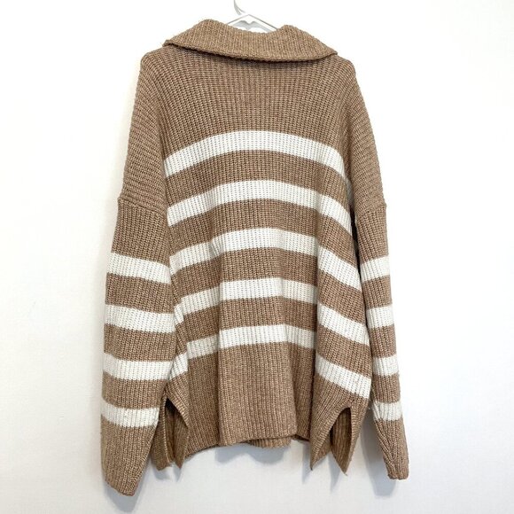SONOMA Plus Size Quarter Zip Tunic Sweater Tan Brown White Striped 1/4 Zip Fall - Picture 13 of 15